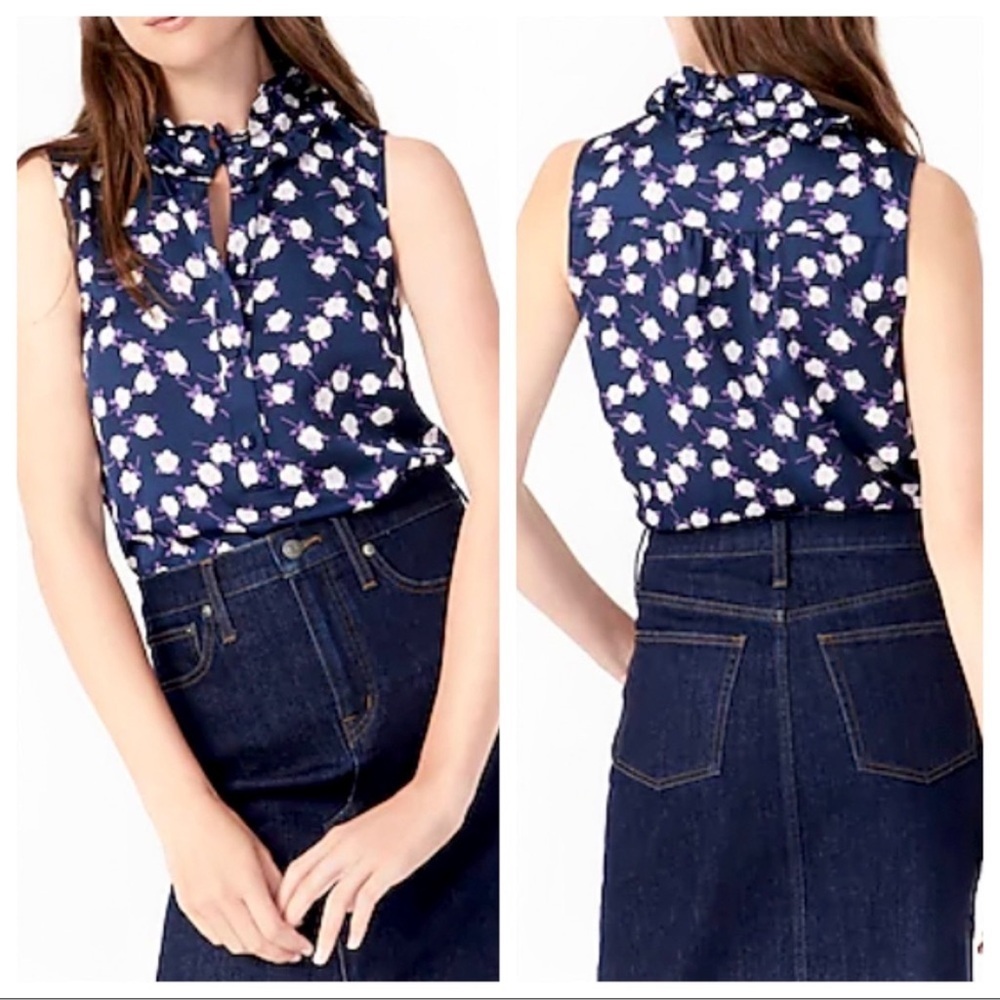 J. Crew Ruffleneck Sleeveless Peony Printed Top